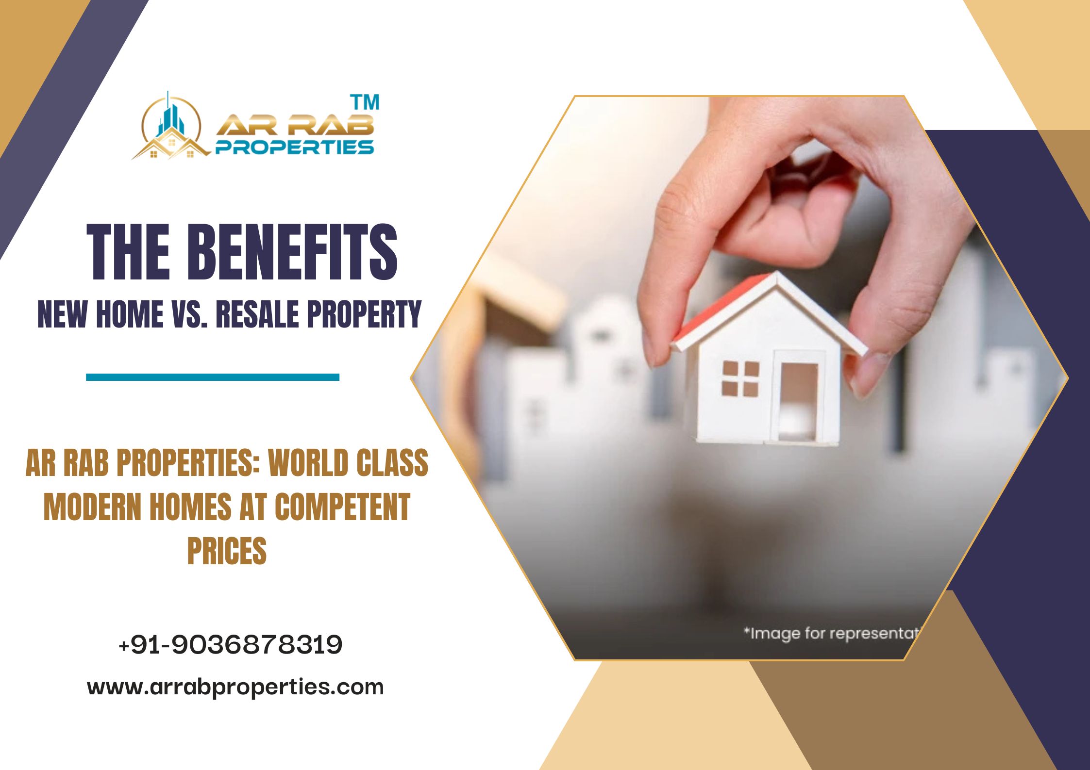 New home vs resale property comparison showing modern apartments and older residential homes in India.