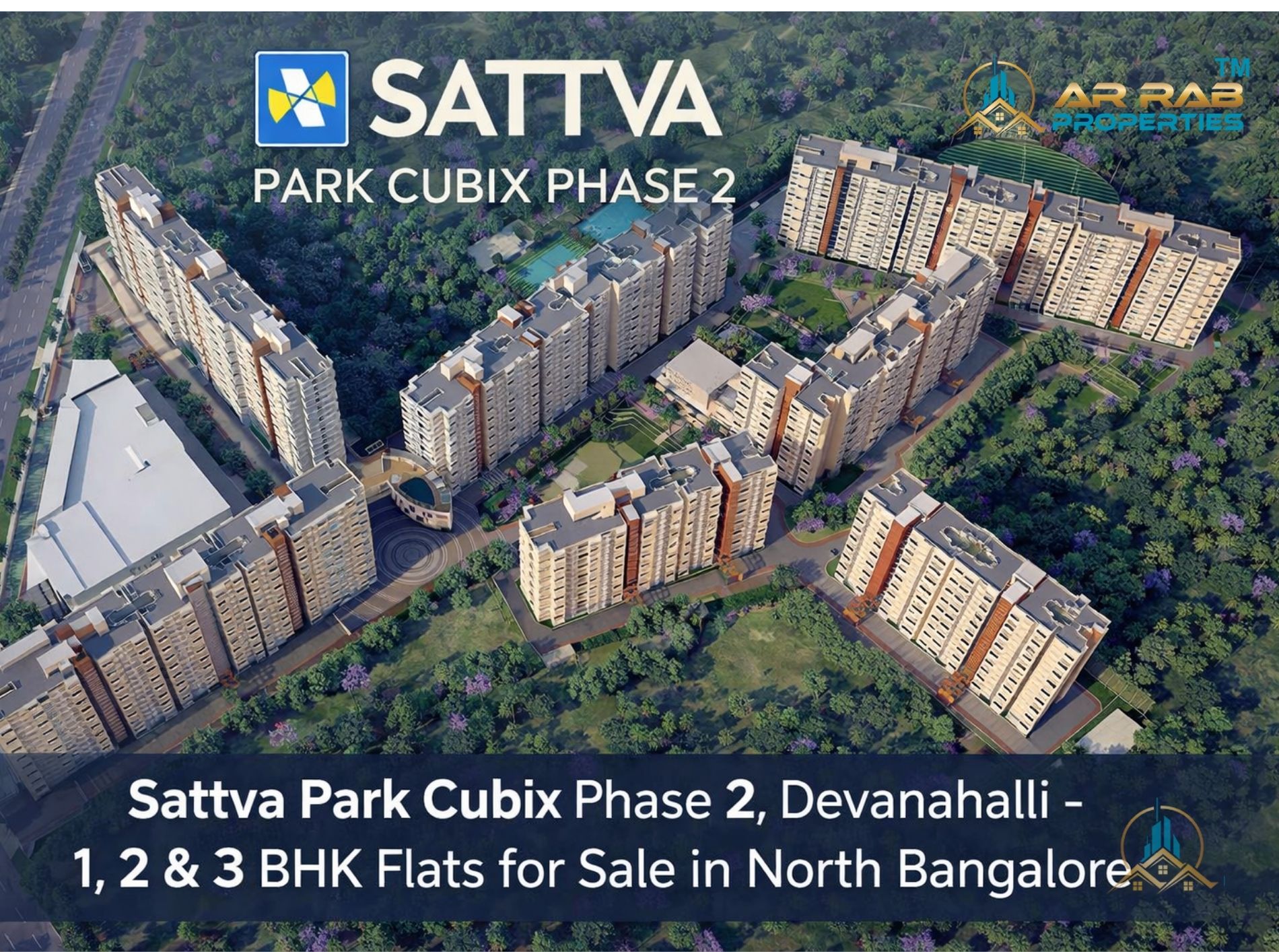 Sattva Park Cubix Phase 2 Devanahalli modern apartment towers with landscaped gardens in North Bangalore