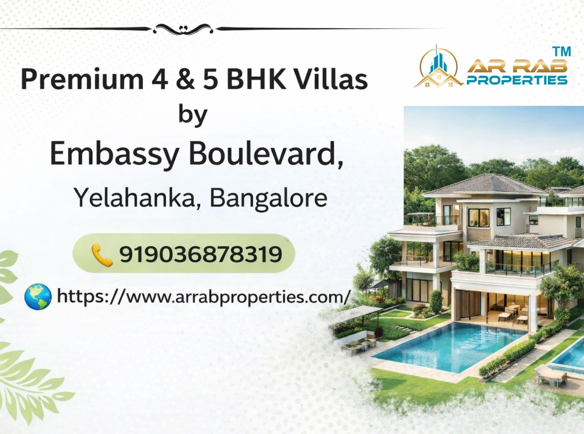 Luxury 4 and 5 BHK villas at Embassy Boulevard in Yelahanka, North Bangalore with premium amenities and landscaped gardens.