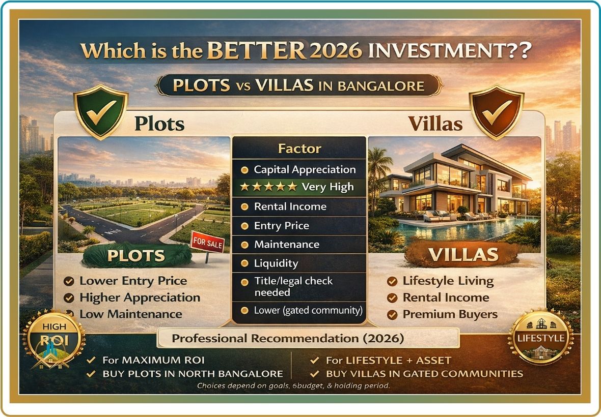 Plots vs villas investment in Bangalore, real estate investment Bangalore, plots in Bangalore vs villas in Bangalore, property investment options in Bangalore