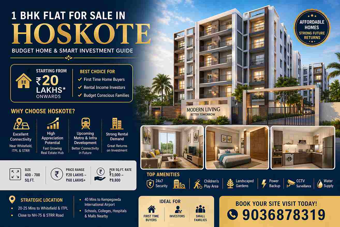 modern 1 BHK flat interior in Hoskote with compact living space