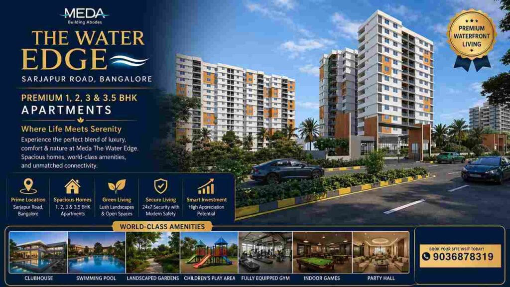 meda the water edge bangalore apartments sarjapur road 1 2 3 bhk modern homes with amenities
