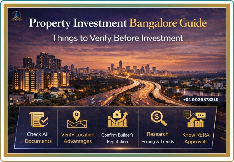 Checklist for buying property in Bangalore including legal verification, RERA approval, and investment tips