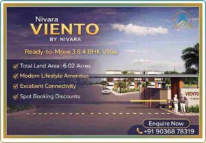 Nivara Viento Villas in Rajanukunte Bangalore offers spacious 3 and 4 BHK ready-to-move villas with modern amenities, excellent connectivity, and a peaceful lifestyle in a fast-growing North Bangalore location. Ideal for both homebuyers and investors looking for premium property in Bangalore.