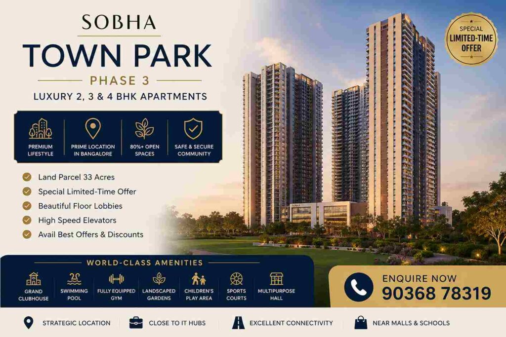 Sobha Town Park Bangalore luxury 2 3 and 4 BHK apartments on Hosur Road with premium amenities and modern architecture