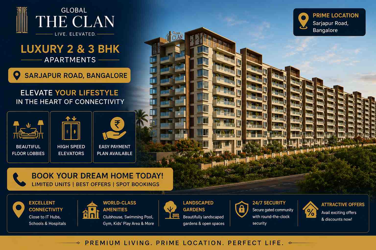 Global The Clan Sarjapur Road Bangalore luxury apartment exterior view