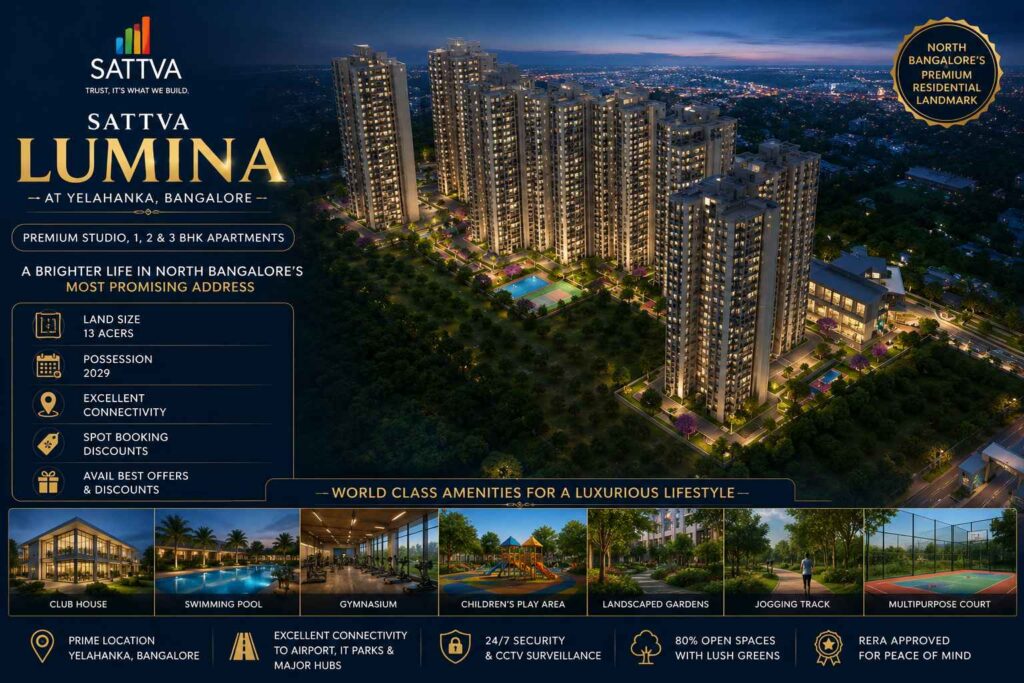 Sattva Lumina Yelahanka Bangalore luxury Studio, 1, 2 & 3 BHK apartments with modern amenities