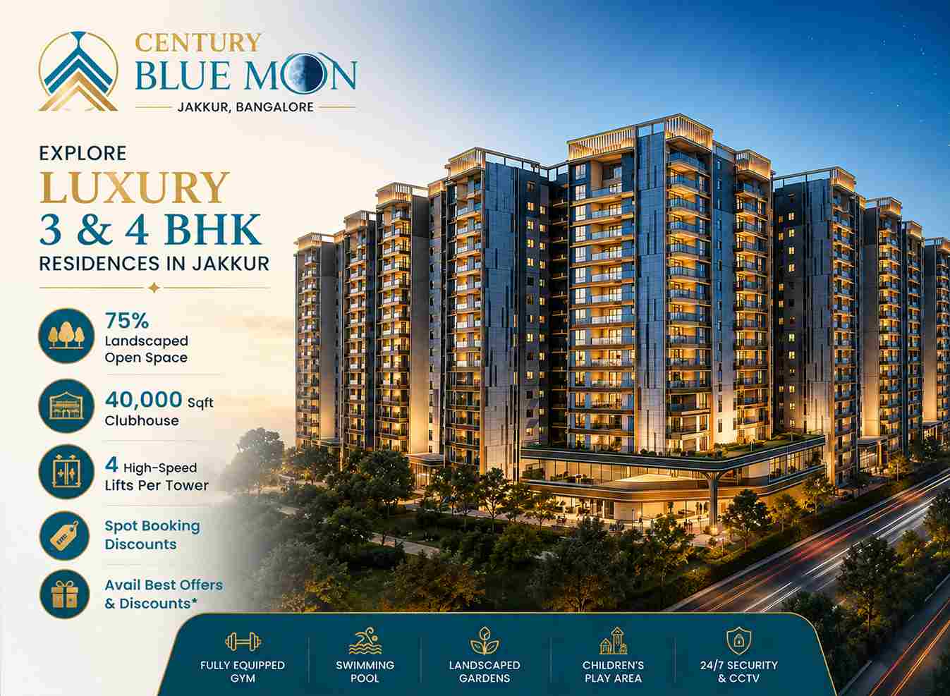 Century Blue Moon Jakkur Bangalore premium residential project with luxury 3 & 4 BHK apartments and clubhouse