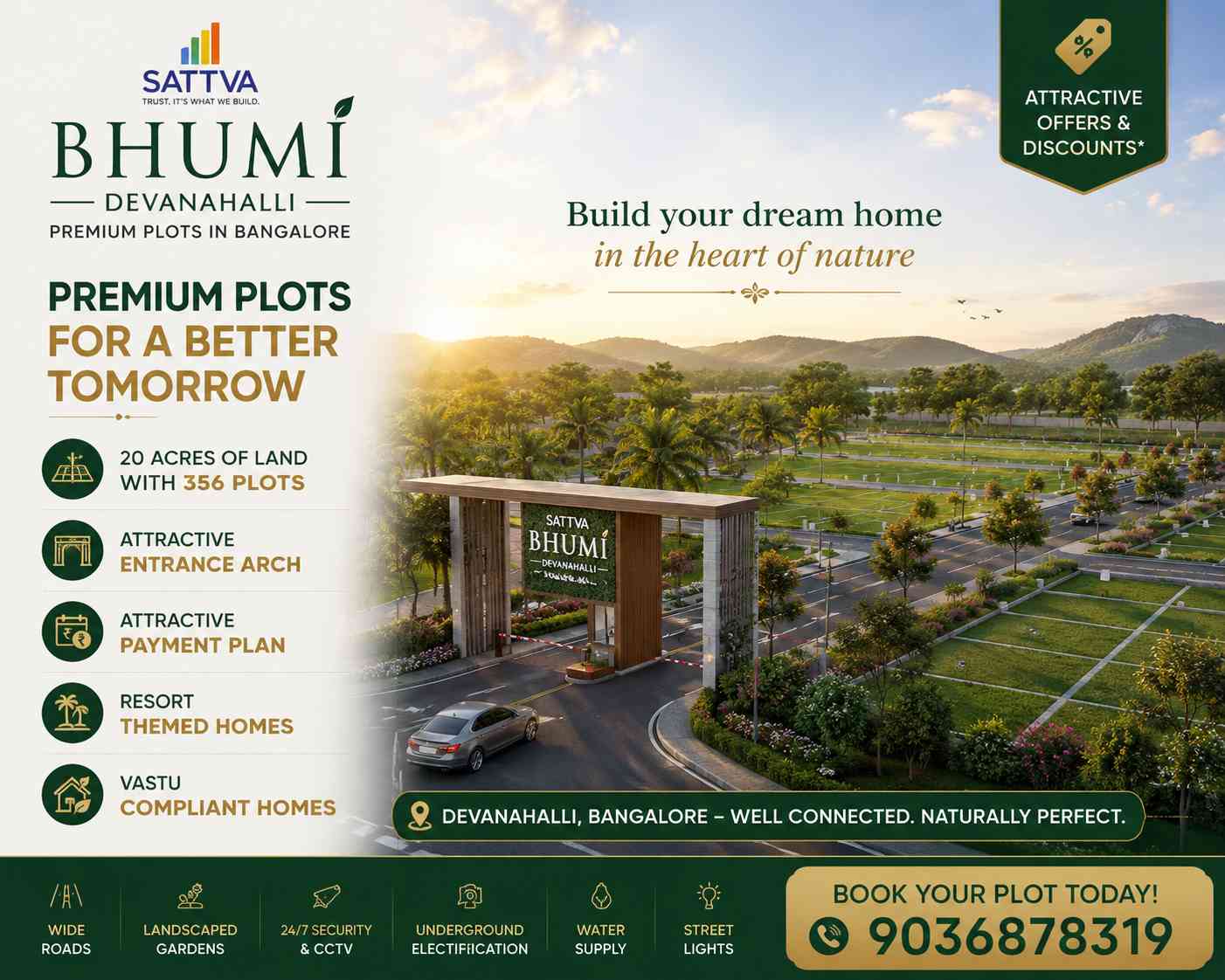 Sattva Bhumi Bangalore premium plots for sale in Devanahalli near Kempegowda International Airport