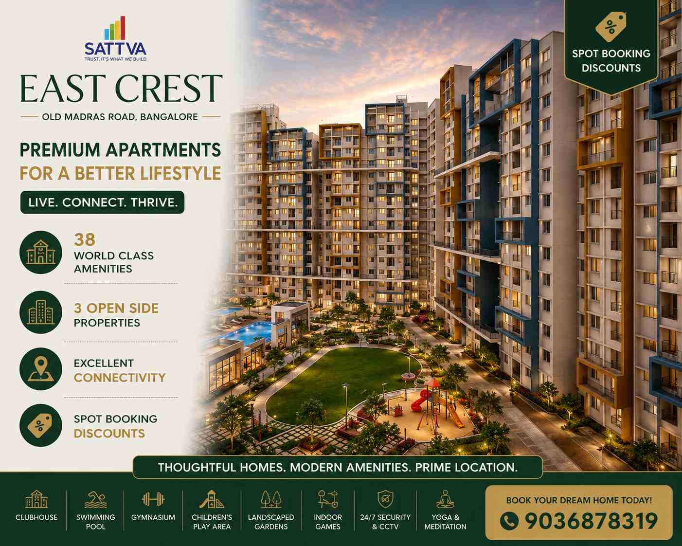 Sattva East Crest Whitefield connected premium apartments on Old Madras Road Bangalore