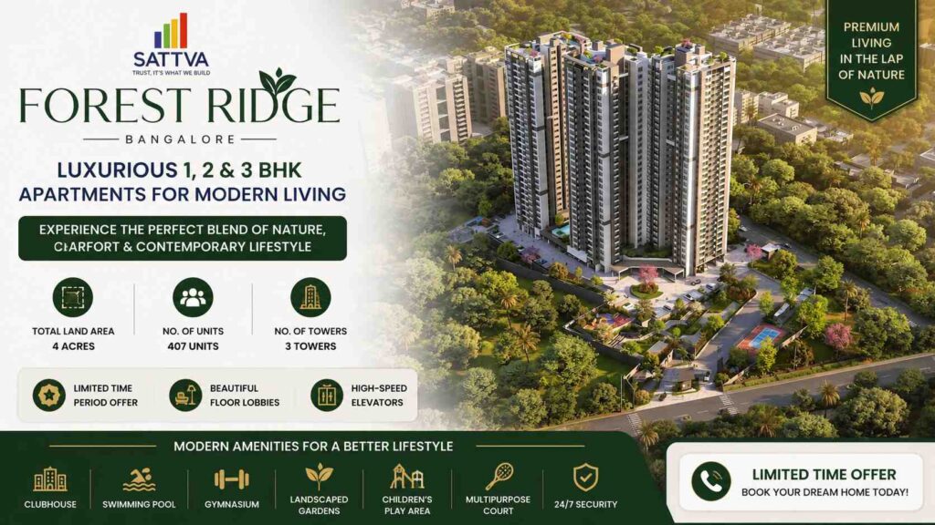 Sattva Forest Ridge Bangalore luxury 1 2 & 3 BHK apartments with modern amenities