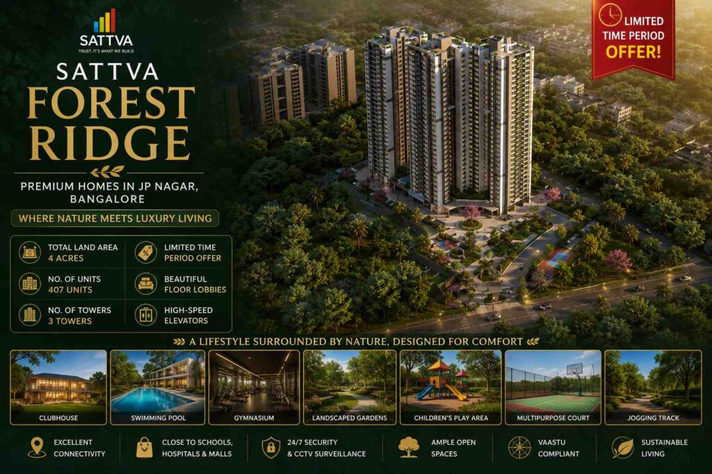 Sattva Forest Ridge premium 1, 2 and 3 BHK apartments in JP Nagar Bangalore