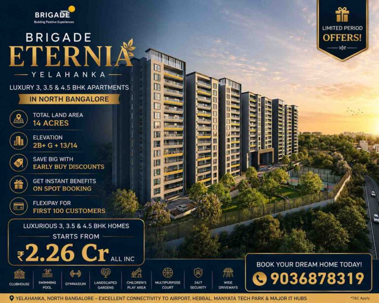 Luxury apartments at Brigade Eternia Bangalore in Yelahanka with modern amenities