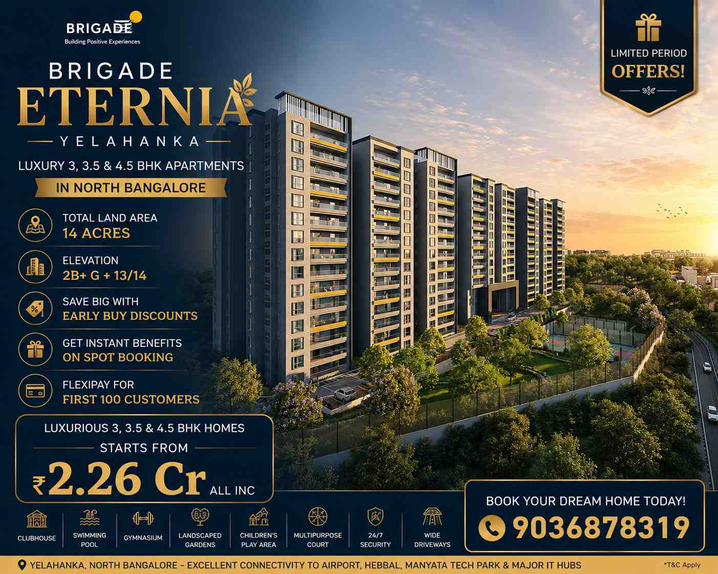 Luxury apartments at Brigade Eternia Bangalore in Yelahanka with modern amenities