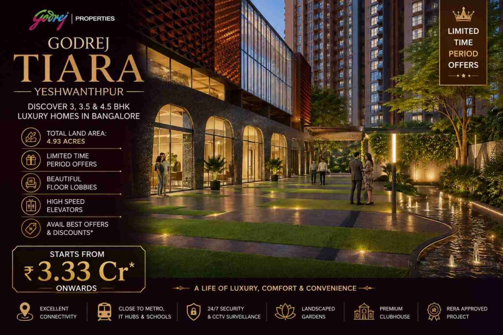Godrej Tiara Yeshwanthpur premium 3, 3.5 & 4.5 BHK luxury apartments in Bangalore with modern amenities