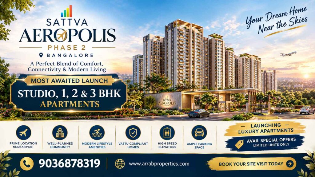 Sattva Aeropolis Phase 2 offers Studio, 1, 2 and 3 BHK apartments in North Bangalore.